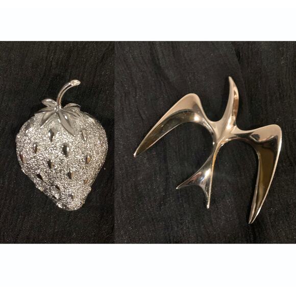 70s Sarah Coventry Silver Strawberry Brooch & Seagull Brooch | Lot 2 Pins - Picture 3 of 6